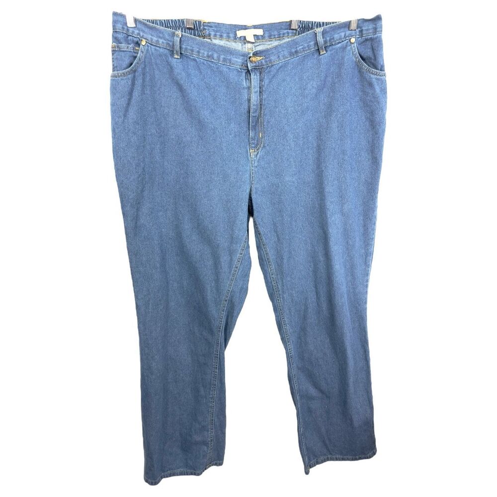 Woman Within Plus Size 28W Tall Jeans Elastic Waist Blue Straight Leg Denim 1006